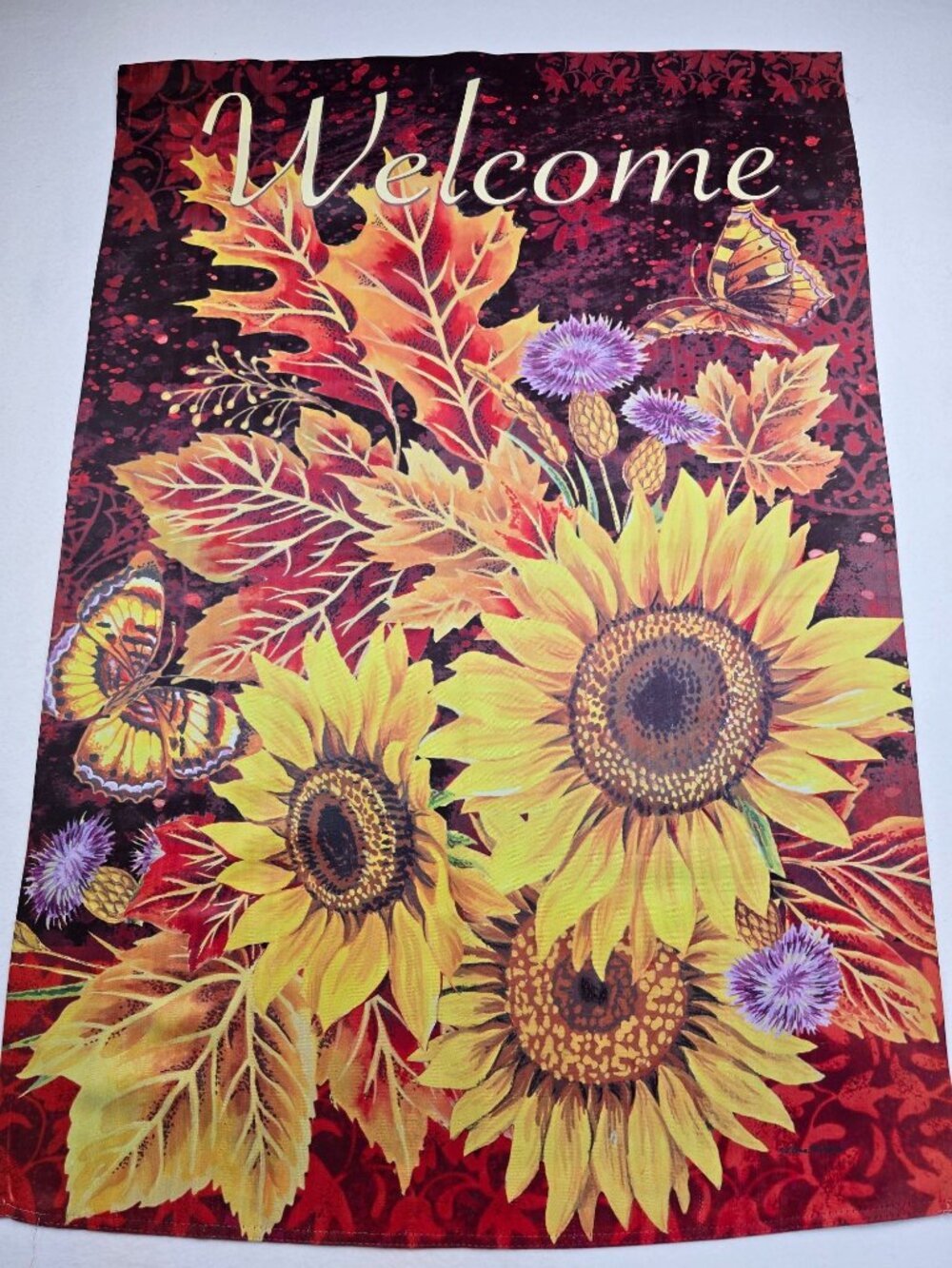 Welcome Autumn Garden Flag 28"x 40" Fall Sunflowers Leaves  Double-Sided Outdoor